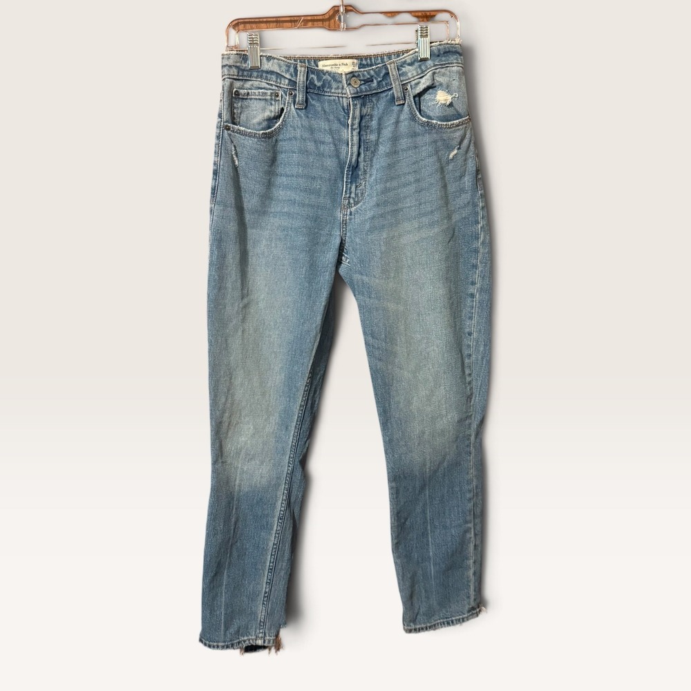 Abercrombie & Fitch Curve Love High Rise Skinny Jeans 27/4R Blue Distressed Hem